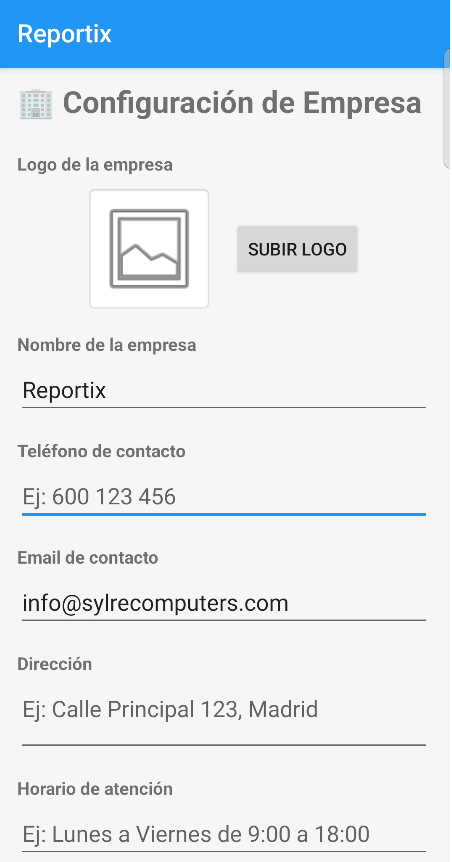 Configuración - Reportix